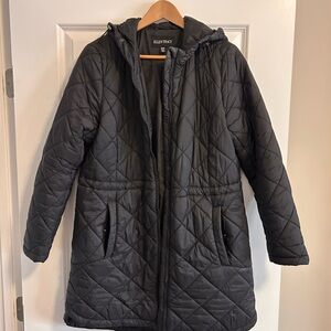 Ellen Tracy Black Quilted Hooded Puffer Coat